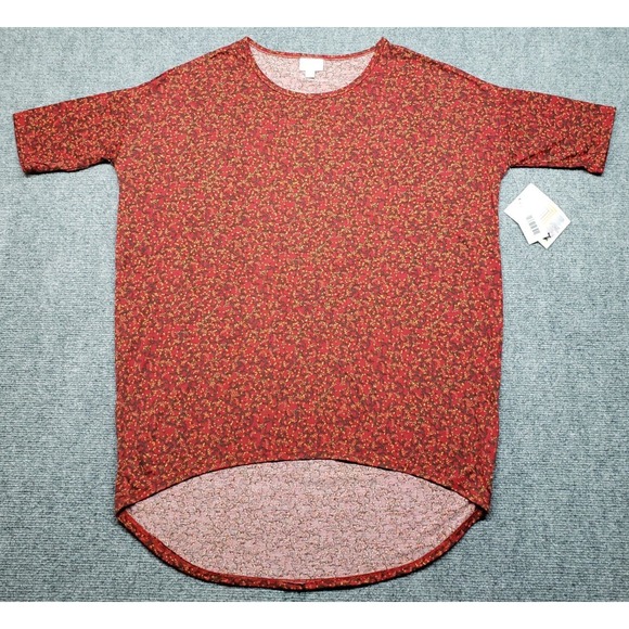 LulaRoe Irma Top Tunic Womens XS Red Floral Round Neck Short Sleeve New - Picture 1 of 9